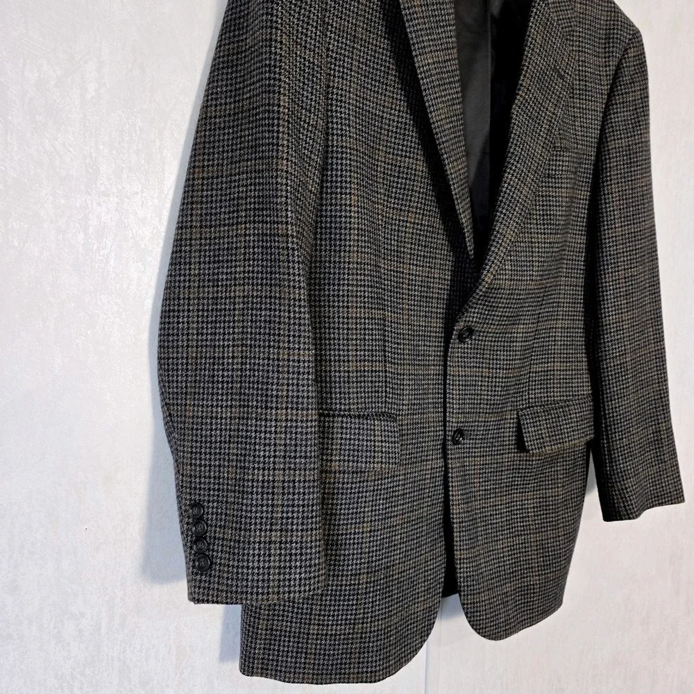 Jos A Bank Mens 40R Houndstooth Wool Blazer Sport Coat 2 Button Brown Gray Green